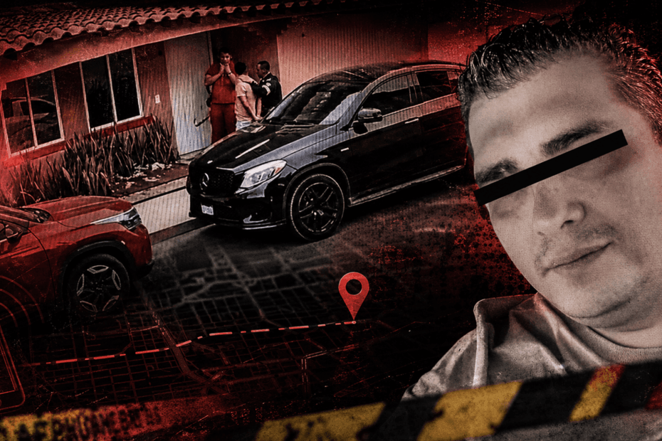 Detención de presuntos extorsionadores en Ecatepec, con un vehículo negro y un hombre en primer plano, tras un operativo policial.