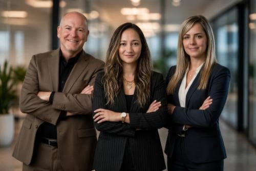 Ejecutivos de TEAM International posando en un entorno corporativo moderno, destacando la nueva alianza con Sitecore para